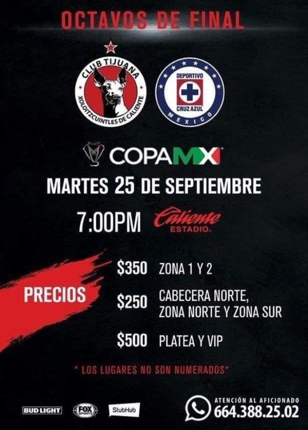 Comienza la venta de boletos para Xolos vs Cruz Azul por Copa MX
